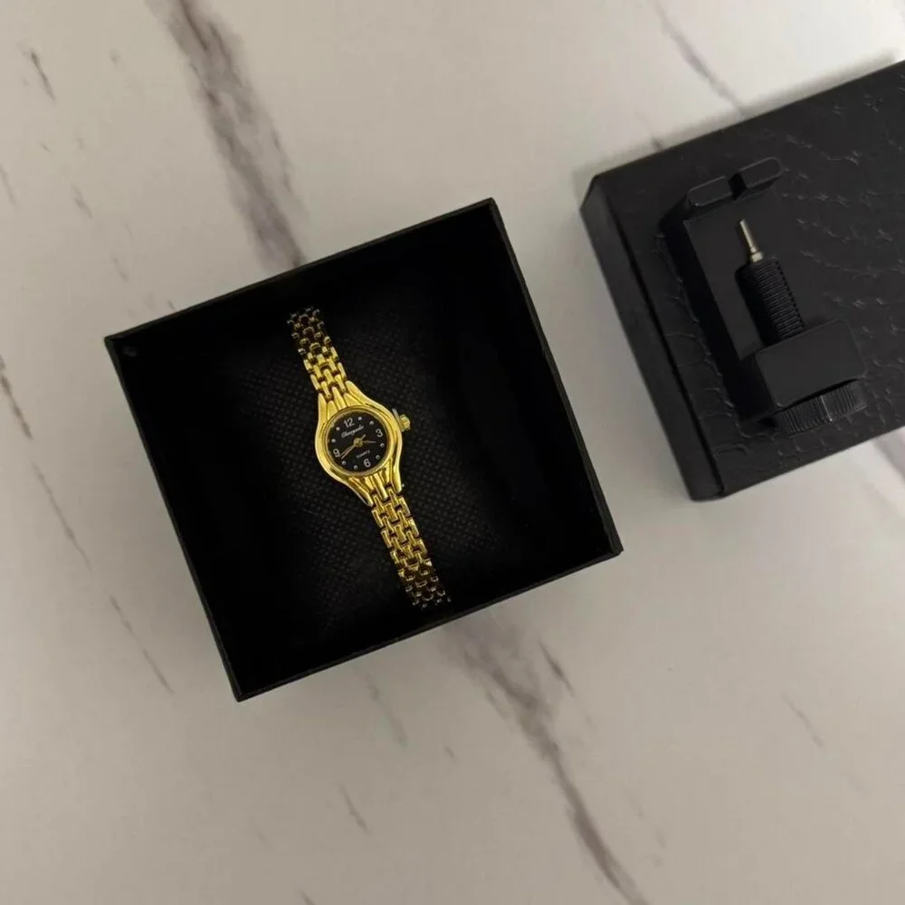SKU:0023 gold black mini watch vintage style‎ + in a gift box stainless steel
